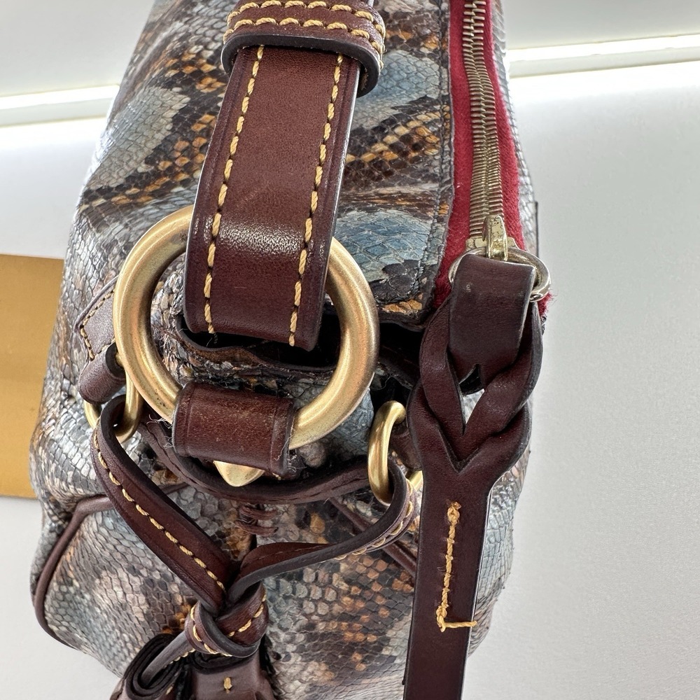 Dooney & Bourke Python Leather Shoulder Bag Red Lining, Gold, Tassels, Hobo, Zip - Picture 2 of 10